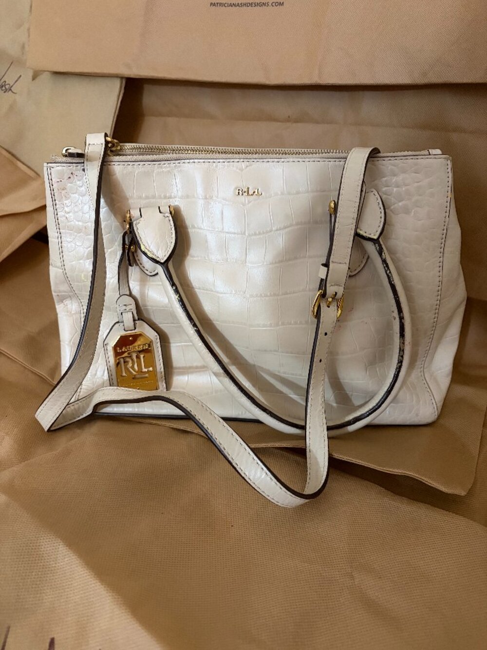 Lauren Ralph Lauren Lanesborough Double Zip Shopper Croc Embossed Stone